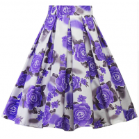 Retro Cotton Floral Print Pleated Skirt High Waist (5) TL